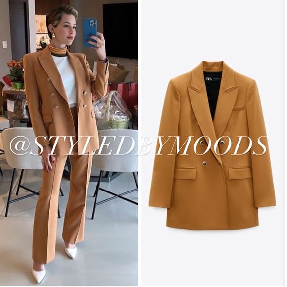 NWOT Zara Double Breasted Long Camel Color Blazer. Blogger fave. - Picture 4 of 13